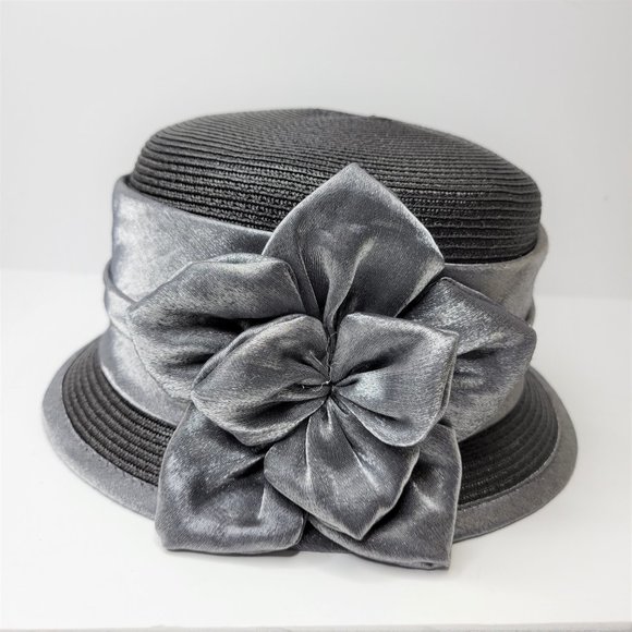 Grey Dress Hat Church Hat with Satin Flower Rosette One Size - Picture 3 of 15